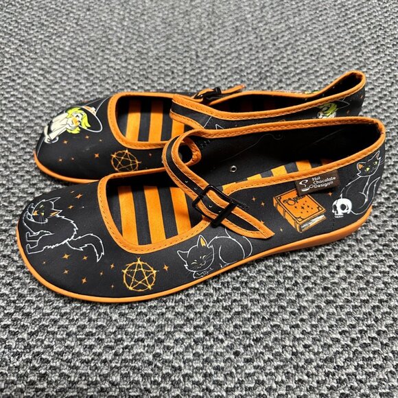 Hot Chocolate Designs Witch Pinup Black Cat Halloween Mary Jane Shoes Size 38 - Picture 4 of 11